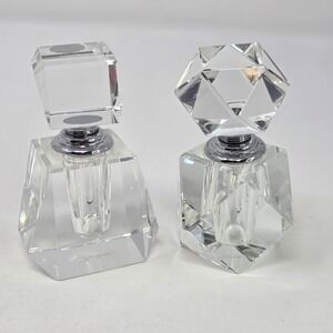 Set of 2 Oleg Cassini Crystal Perfume Bottles Glass Vintage Vanity Decor